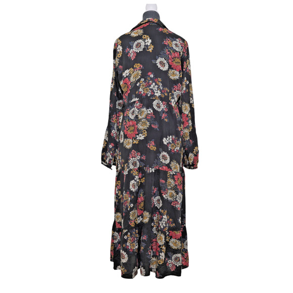 Zara Woman Floral Fit & Flare Dress Black Floral Tiered Long Sleeve Sz L EUC - Picture 6 of 11